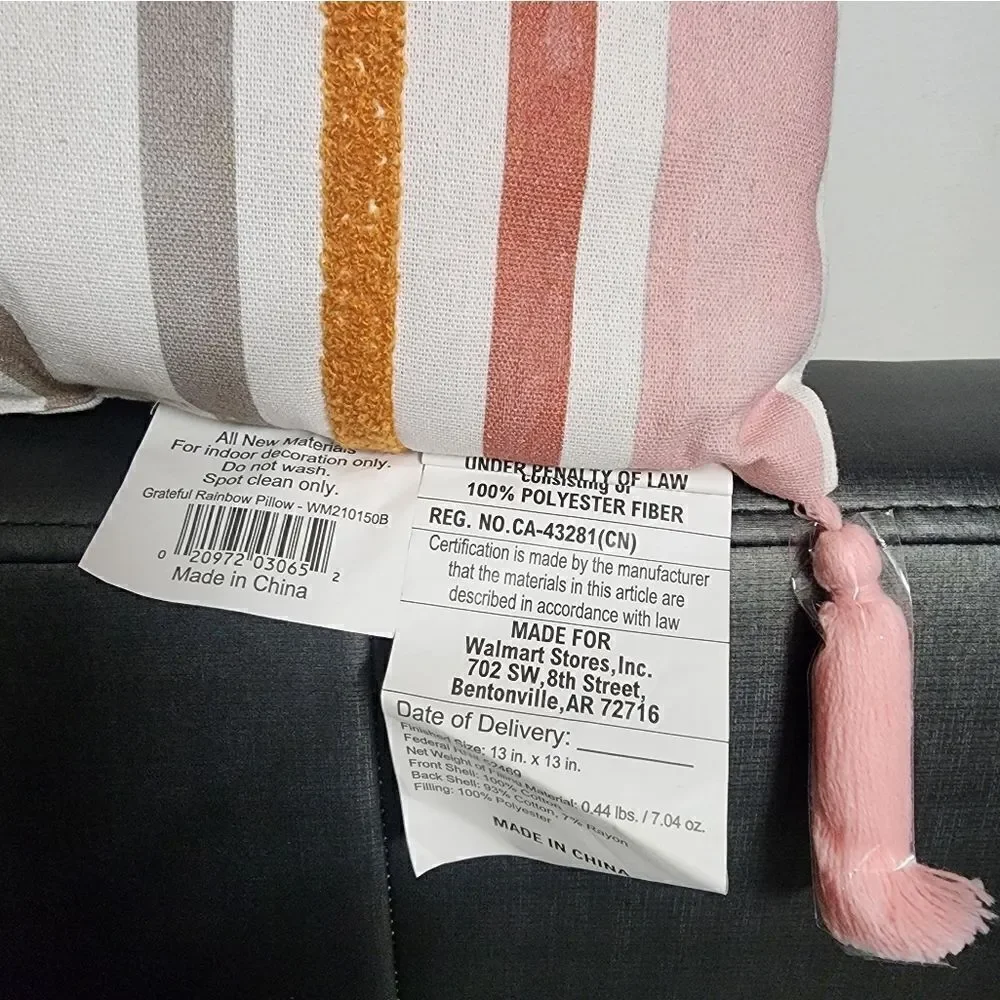 Nwt Boho Grateful Rainbow Pillow with tassels, Size 12
